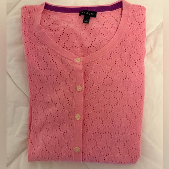 Talbots Pink Eyelet Cardigan Sweater - Picture 6 of 9